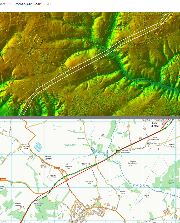 EB ARea LiDar<br>LiDar Picture showing the track of the old Roman Road near the current A2<br />